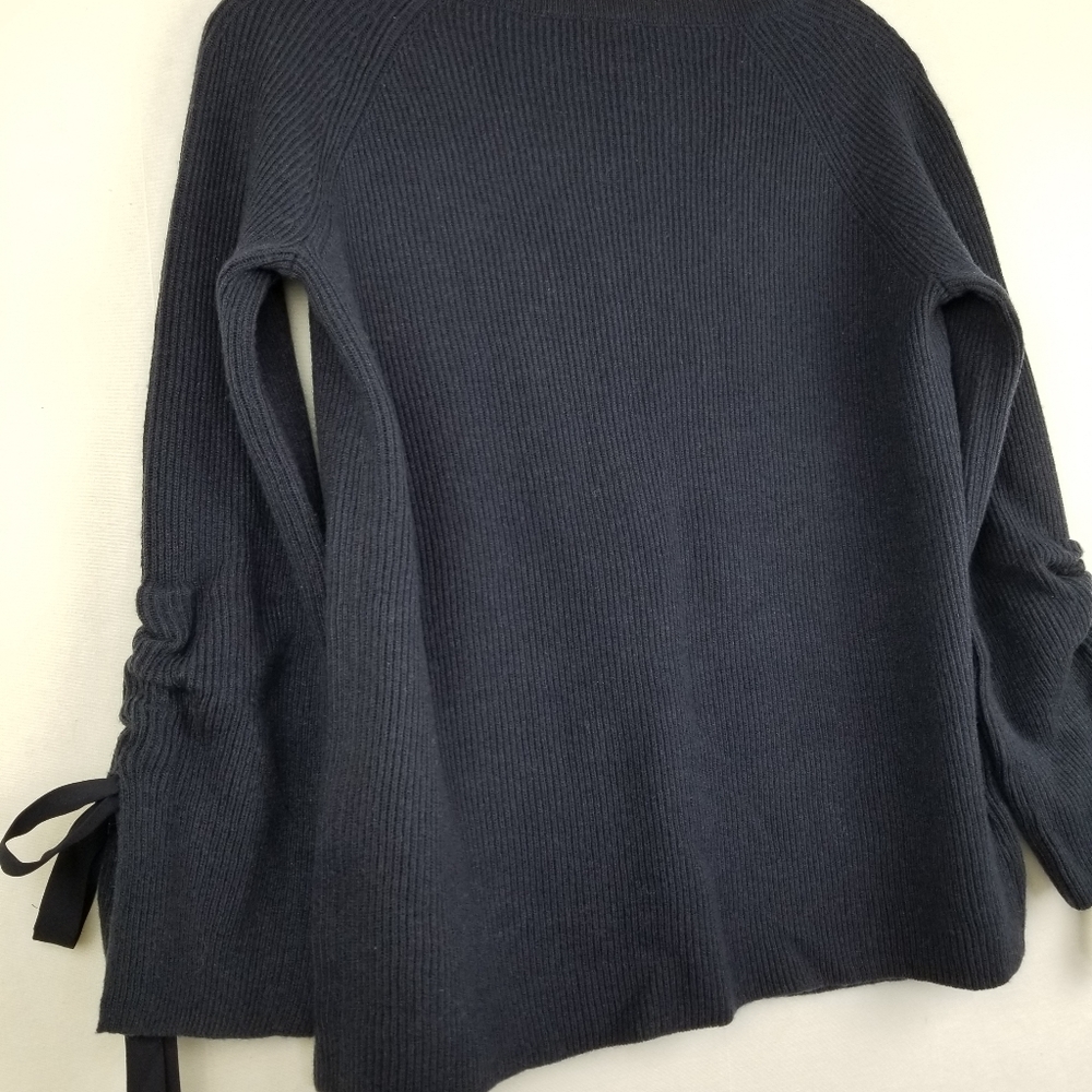 New Ann Taylor Navy Blue Wool Bow Tie Cuff Ribbed Sweater Size Small - Picture 9 of 11